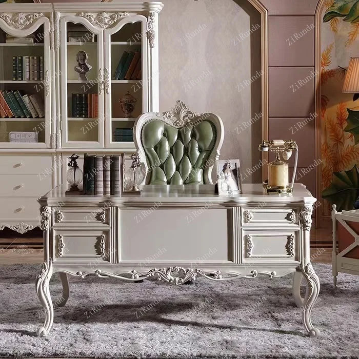 Solid wood luxury desk bookcase European-style desk home office desk and chair computer learning