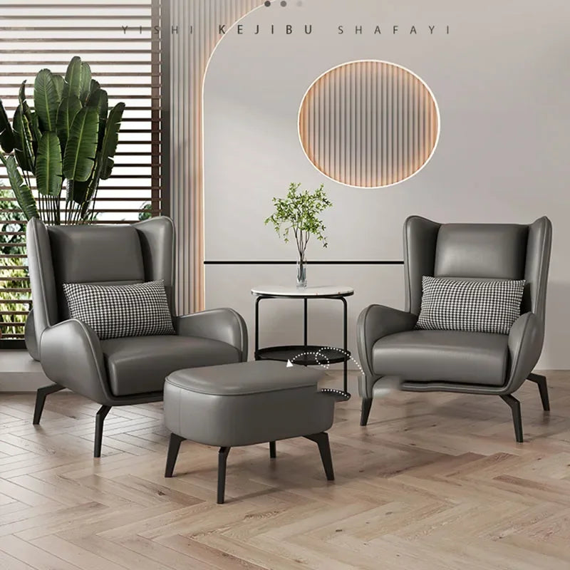 Modern Ergonomic Grey Leather Nordic Chair for Indoor Relaxation