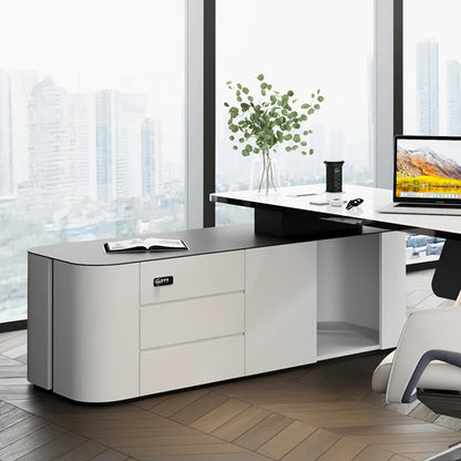Executive L-Shaped Office Desk, Study Console Desk with Seating, Reading Table,Office Furniture