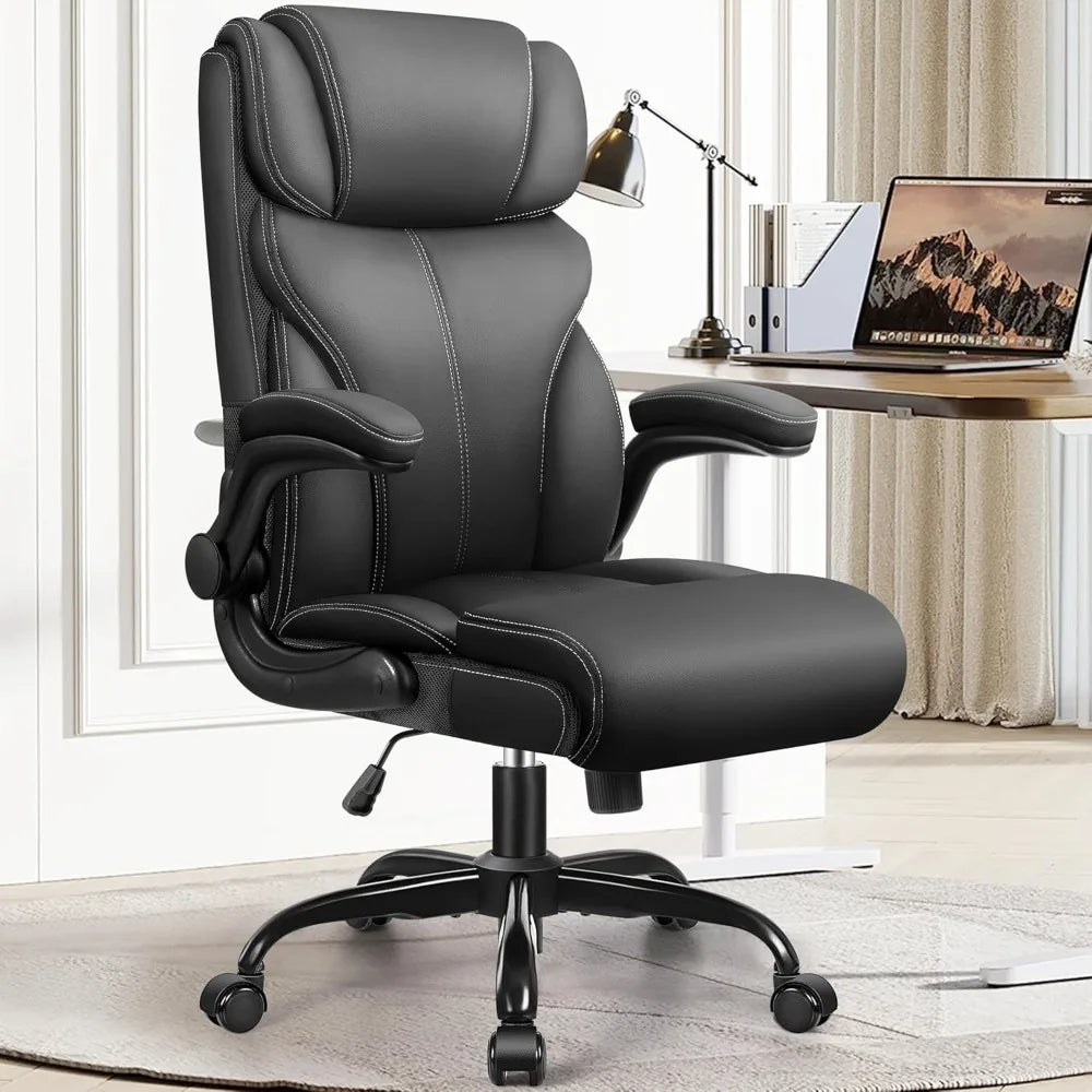 Office Chair, Executive Breathable Leather Chair with Adjustable High Back, Lumbar Support Swivel PC Chair with Rocking Function