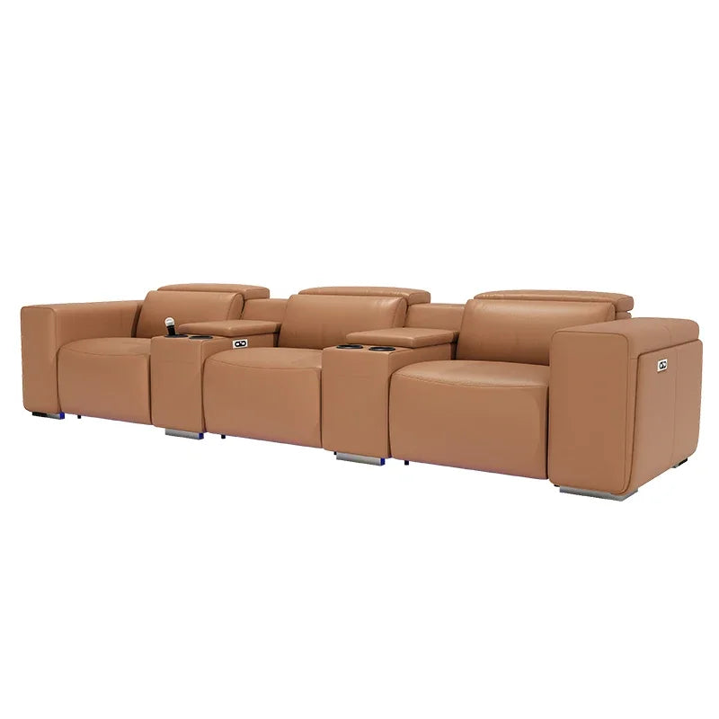 Private Home Theater Sofa Italian Style Light Luxury Leather Sofa Straight Row Space Functional Cabin Electric Sofa