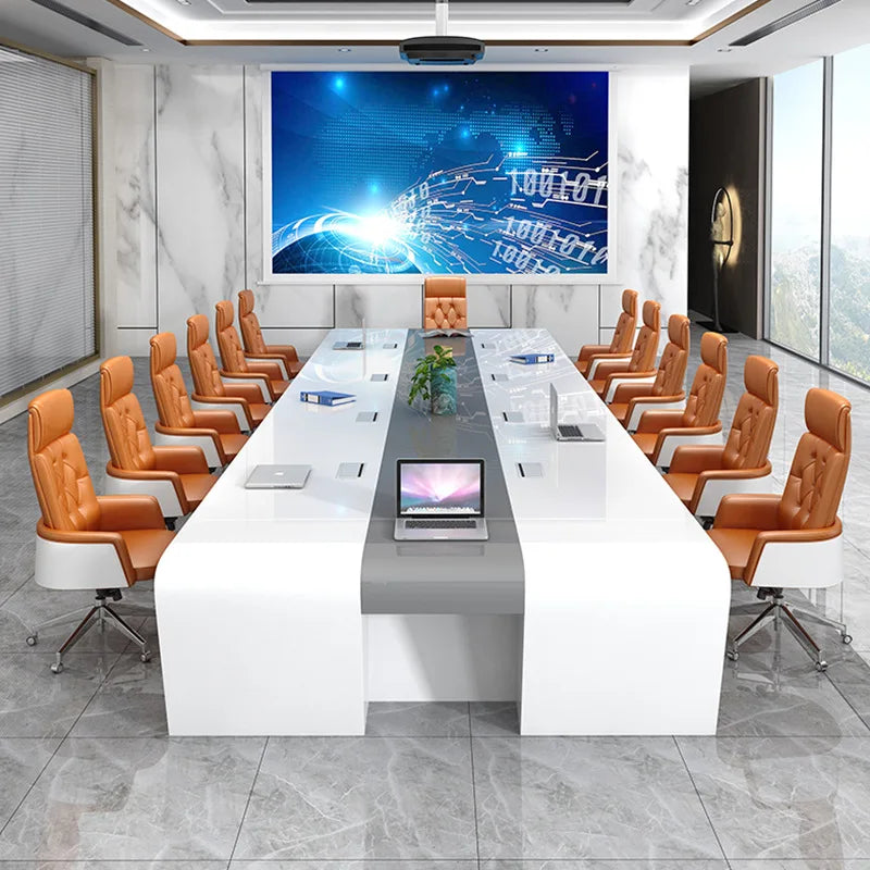 Lacquered conference table, long table, simple modern white, fashionable large negotiation table, office meeting room table and