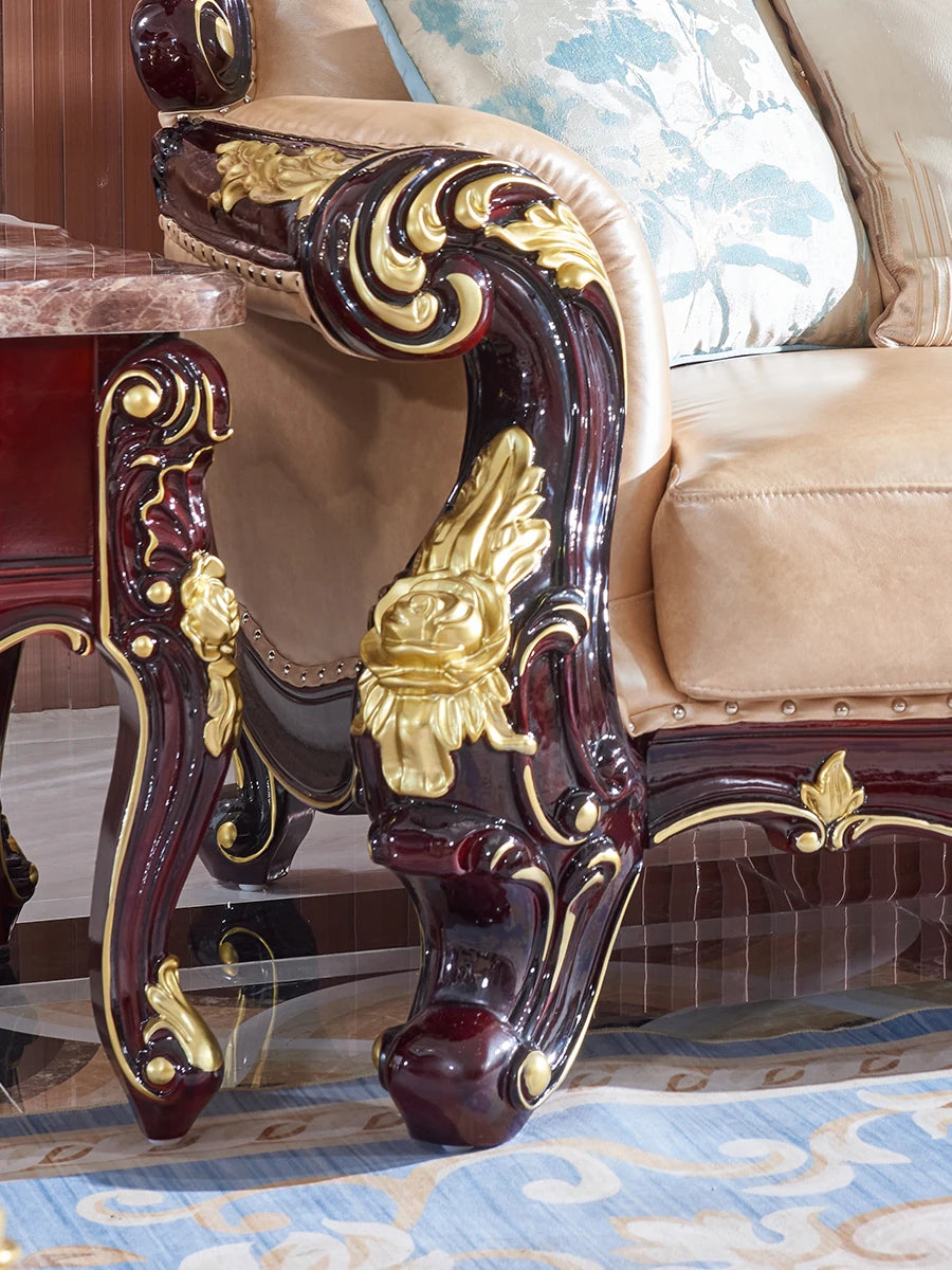 European-style first-floor leather sofa combination simple small living room sofa solid wood sofa