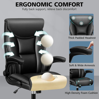 Office Chair Leather, Big and Tall Ergonomic Desk Chair Executive Office Chair, Comfy PU Leather Home Desk Chair, High Back