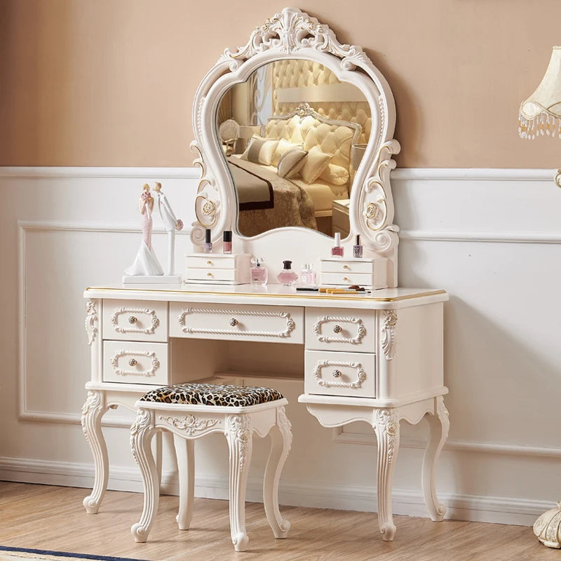 Vintage White Dressing Table with Premium Mirror