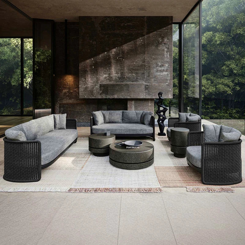 Rainproof and Sunproof Retro Rope Sofa Chair Nordic Rattan Outdoor Sofas Luxury Garden Furniture Leisure Home Balcony Patio Set