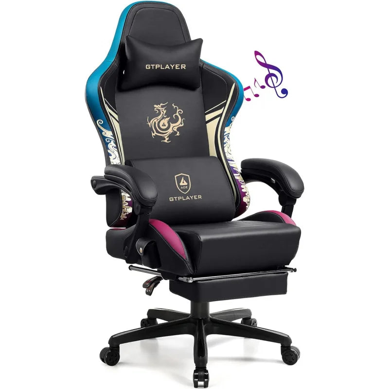 Gaming Chair with Bluetooth Speakers and Footrest,Dragon Series Video Game Chair,Heavy Duty Ergonomic Chair,Esports Gaming Chair