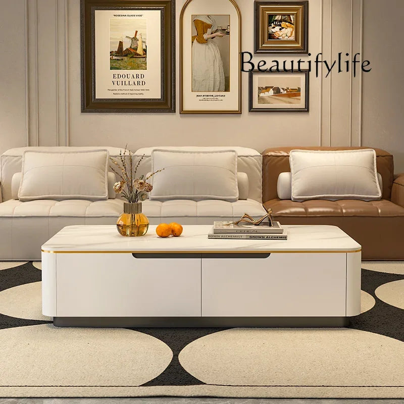Rock slab rectangular coffee table light luxury small apartment modern simple cream style living room home