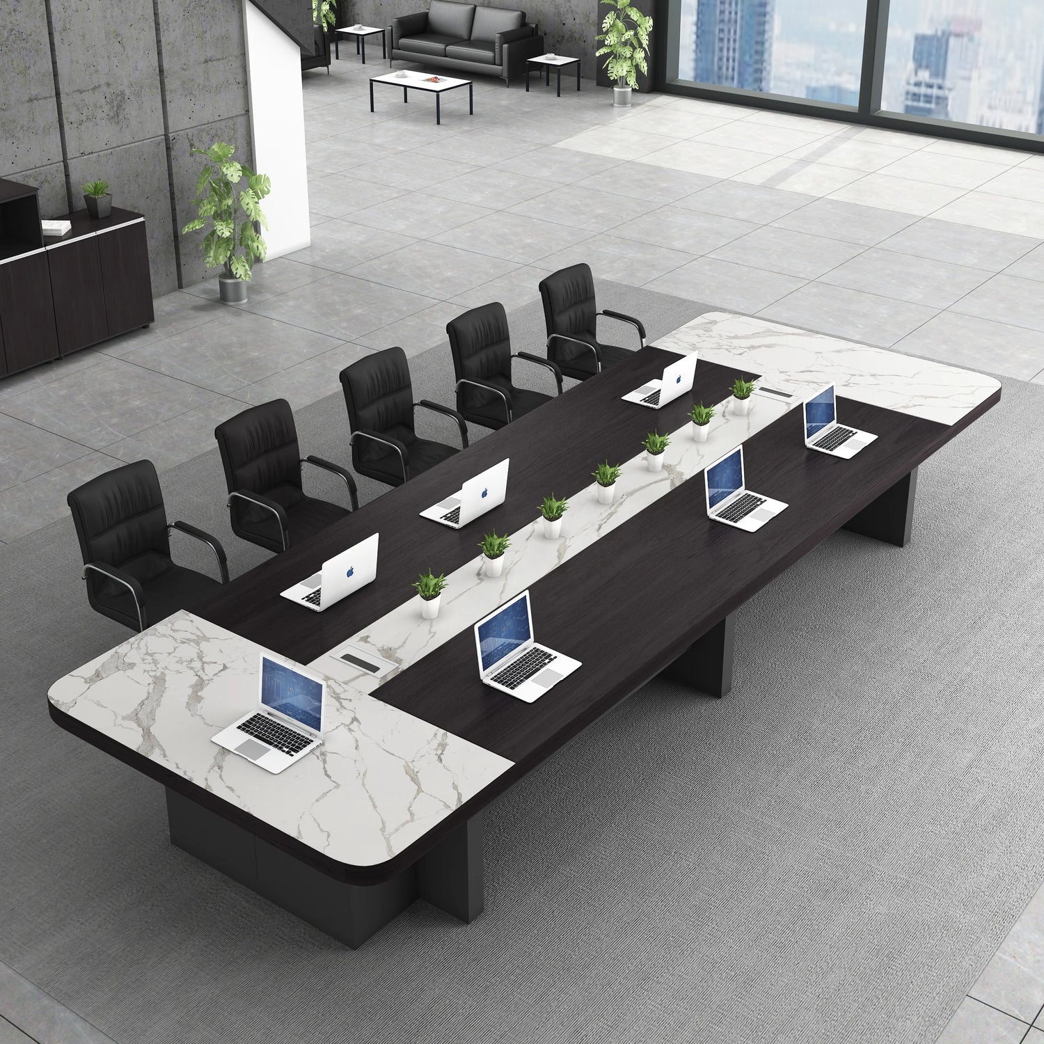 Customized modern meeting table for 8 to 10 people, perfect for training rooms and executive conferences.