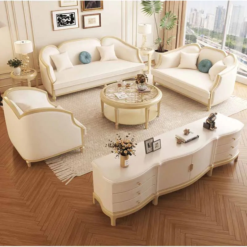 Luxury sofa, small and medium-sized living room, European high-end and grand villa, French leather sofa