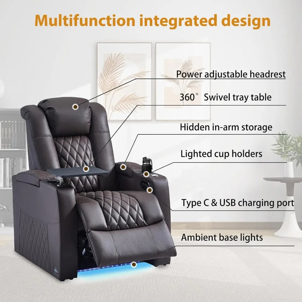 Theater Seating Seats Sofa, Top Grain Nappa Leather Recliner Chair Dual Power Movie Theater Chairs Gaming Sofa Electric Headrest