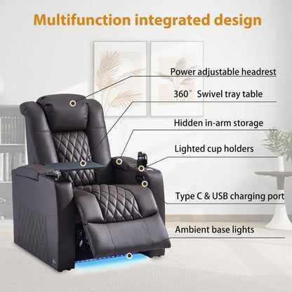 Theater Seating Seats Sofa, Top Grain Nappa Leather Recliner Chair Dual Power Movie Theater Chairs Gaming Sofa Electric Headrest