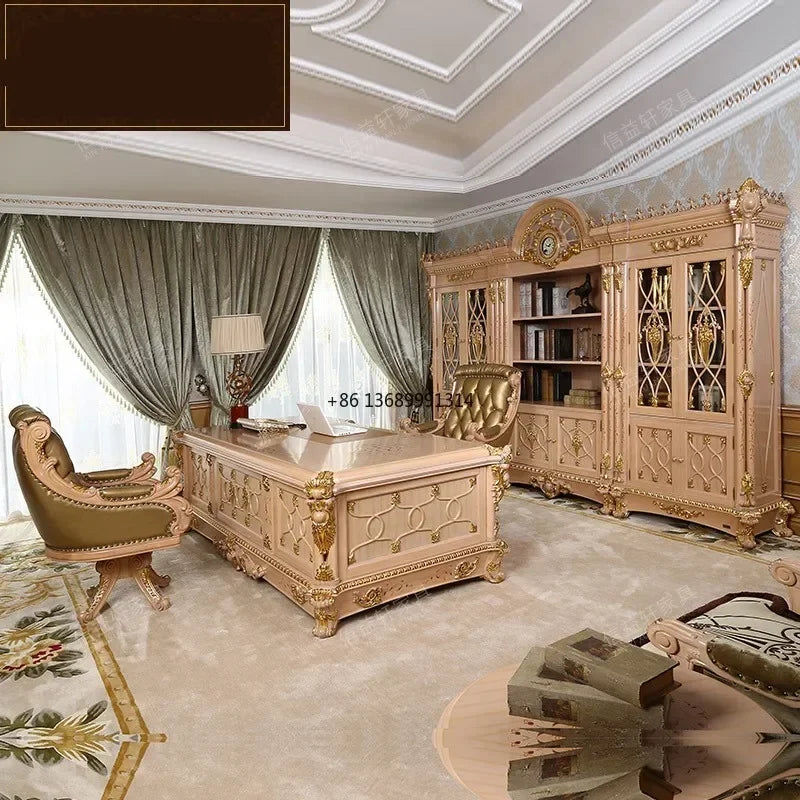 Italian Palace European Solid Wood Desk Villa Luxury French  Furniture Custom Made Table Office Computer