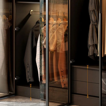 Luxury Glass Door Wardrobe – Black with Night Sensor Light and Interior Lighting
