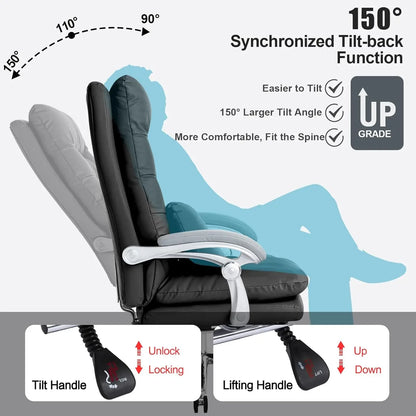 Office Chair with Foot Rest - High Back Executive Chair with Padded Linkage Armrests, Reclining Desk Chair with Wheels,