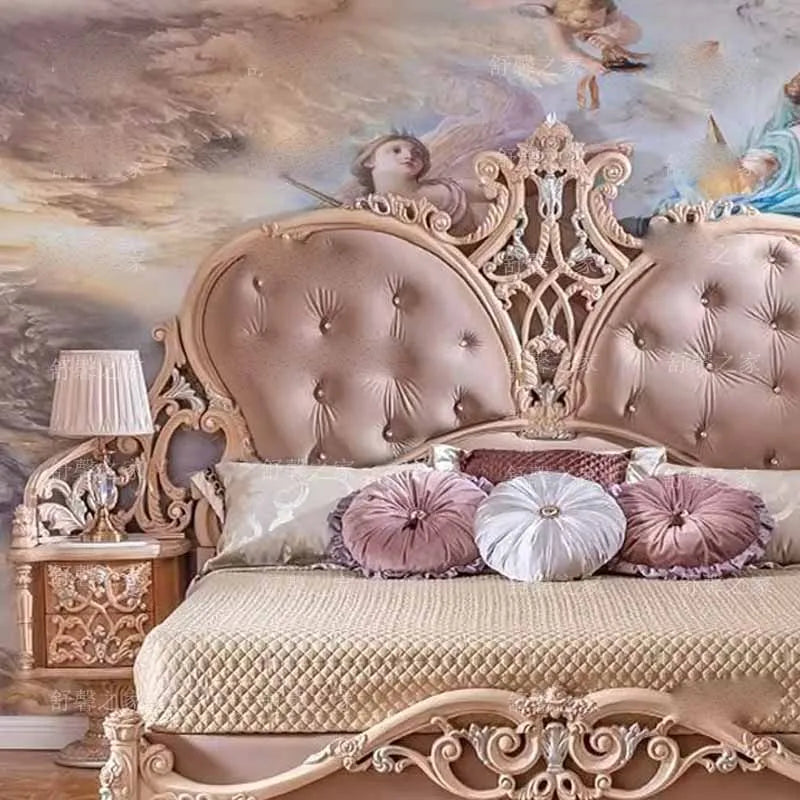 French solid wood carved bed, bedroom, princess bed, luxurious whole house furniture in European villa