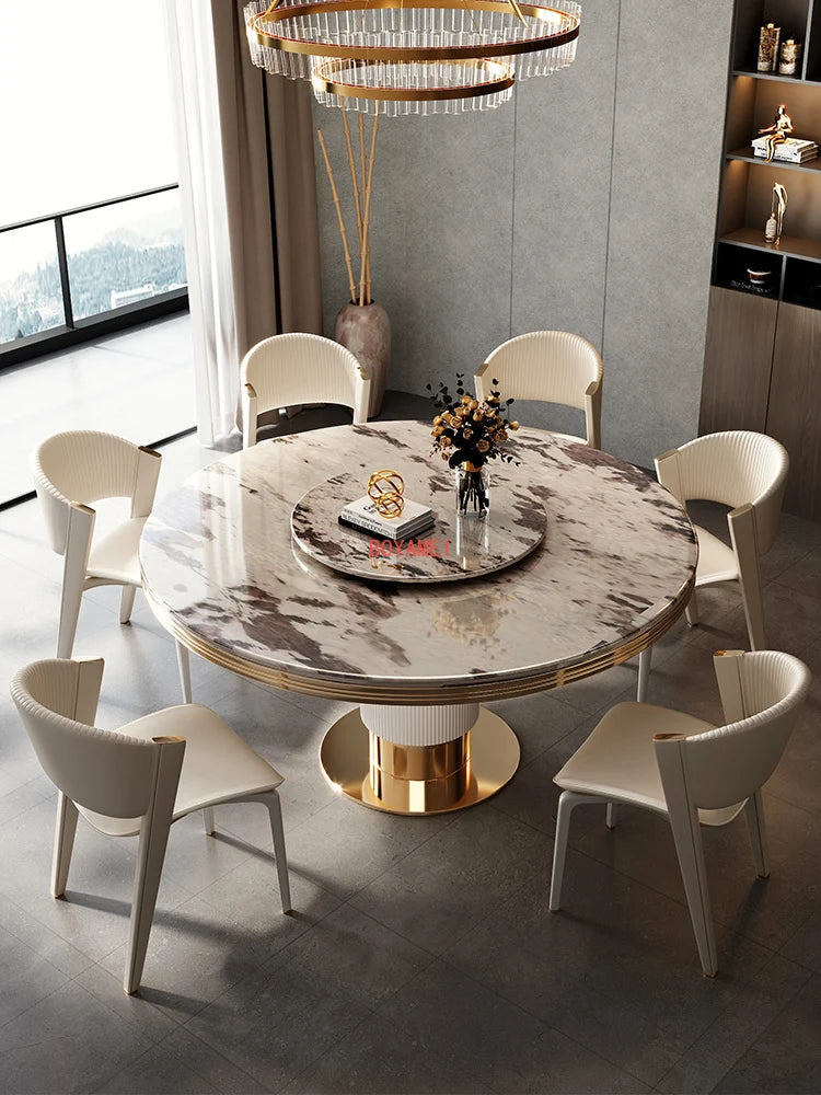marble round dining table and chair combination with rotary table Modern simple dining room dining table household dining table