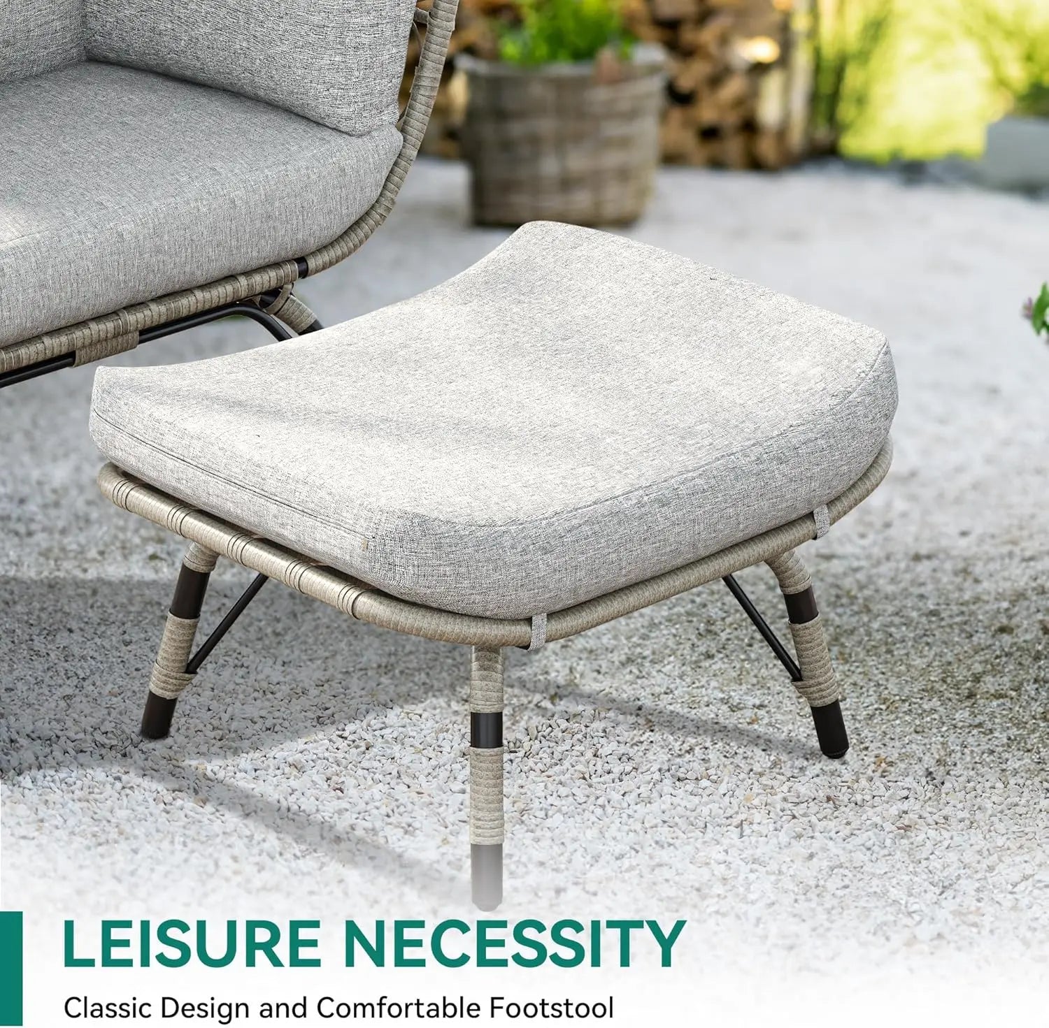 Outdoor Egg Chair with Ottoman  Cushion Rattan  Wicker Chair PE for Patio, Garden, Backyard, Porch