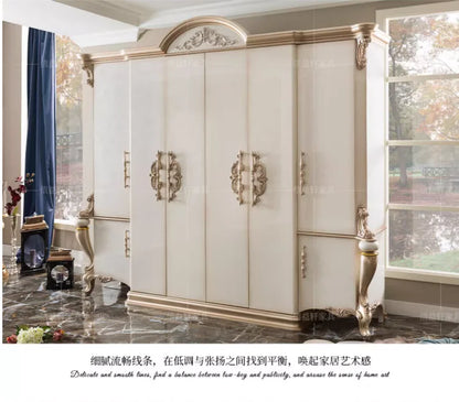 European Style Solid Wood Wardrobe – Carved, French Villa Design, Custom Classical Bedroom Furniture
