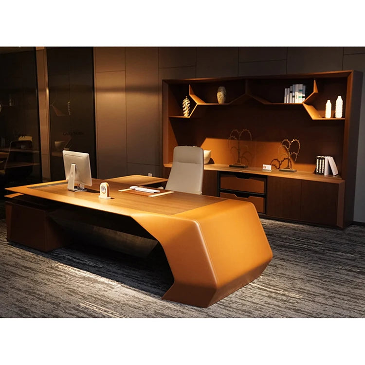 L Shaped Office &quot;Copmuter&quot; Modern Writing Computer Desk Luxury Modern Office Desk With Filing Cabinet 3198*2460*750mm