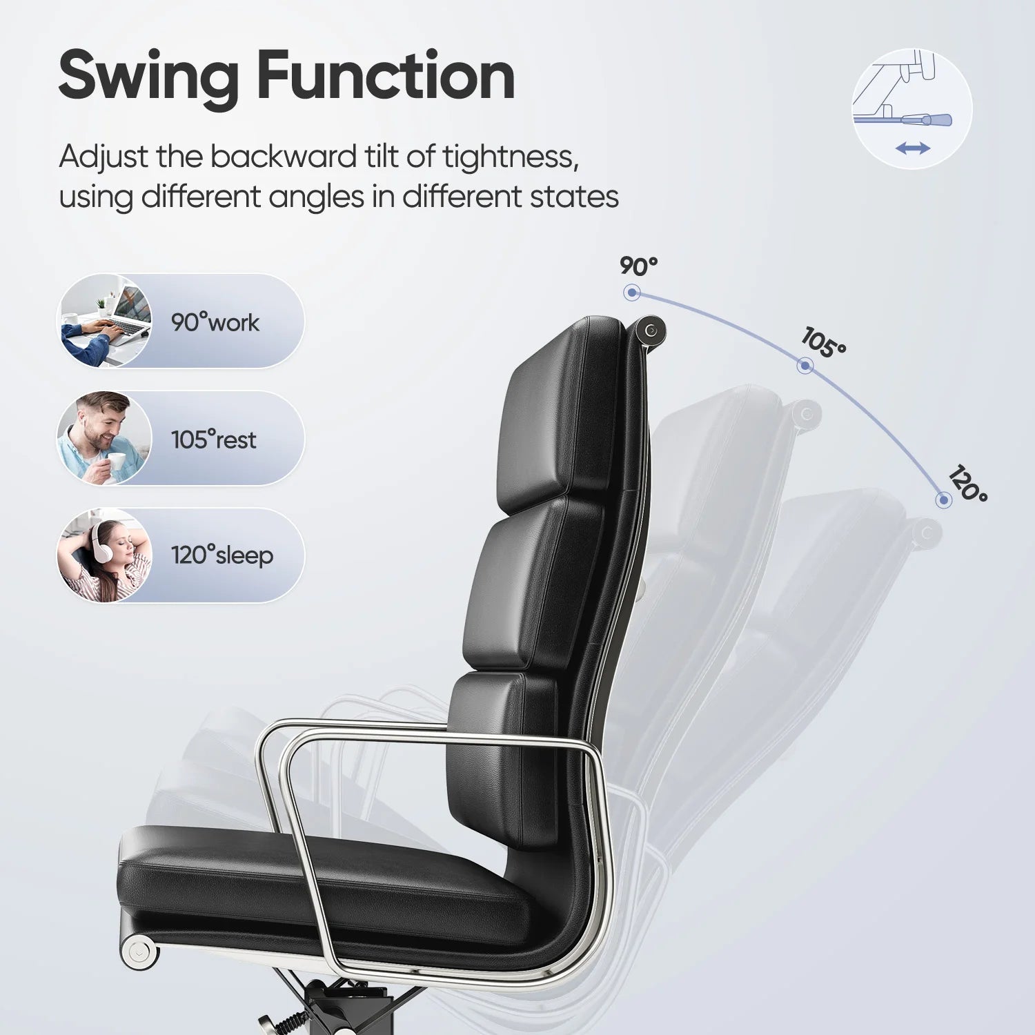 High Back Soft Pad Office Chair Genuine Leather Executive Desk with Lumbar Support Ergonomic Computer Chair with Aluminum Arms