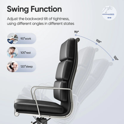 High Back Soft Pad Office Chair Genuine Leather Executive Desk with Lumbar Support Ergonomic Computer Chair with Aluminum Arms