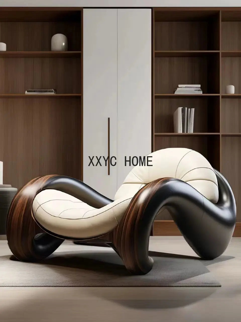 Italian minimalist leather reclining chair in single Ugyen wood