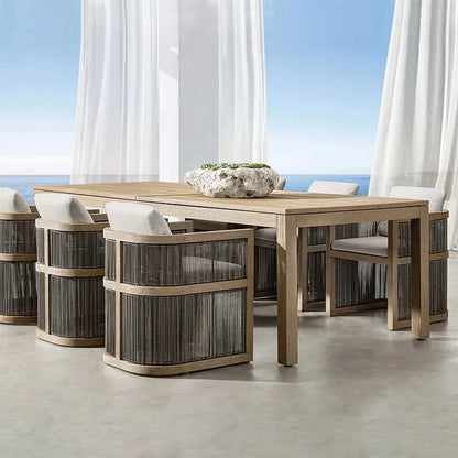 Outdoor Dining Table Woven Teak Table And Chairs Set Modern Solid Wood Anti-corrosion Waterproof High Grade Furniture