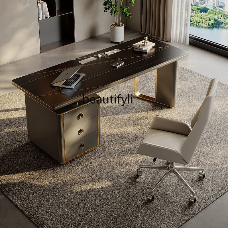 Italian Light Luxury Stone Plate Office Desk Modern Minimalist Desk Chair Combination Home Computer Desk