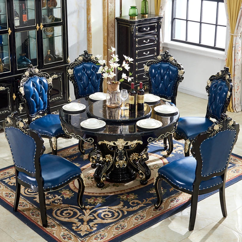 Light Luxury Black Marble European Dining Set