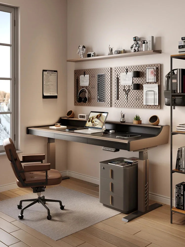 Intelligent Automatic Lifting Desk Italian Minimalist Black Solid Wood Bedroom Computer Desk Office Desk Home Lifting Model