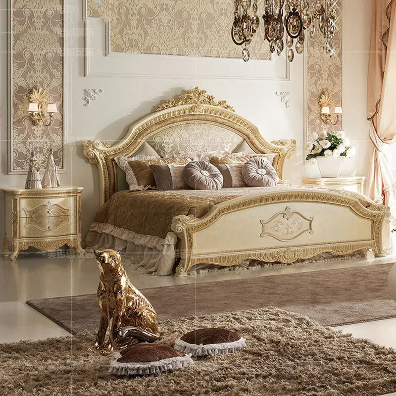 French solid wood carved European double bed villa bedroom princess bed 1.8 meters wedding bed