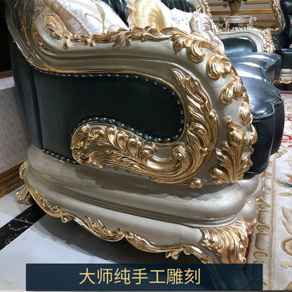 European-style villa leather sofa high-end luxury European and American living room combination high-end atmospheric oak new