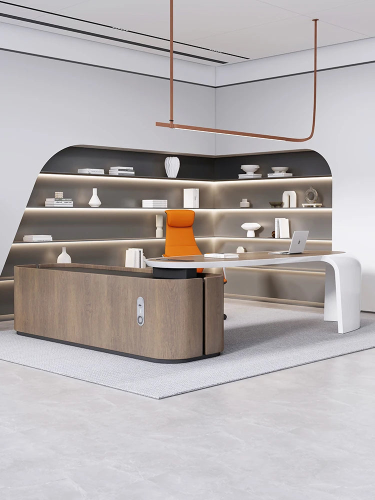 Solid Wood Leather Boss Table, President Table, Simple And Modern High-end Boss Paint, Large Class Desk, Office Boss Desk