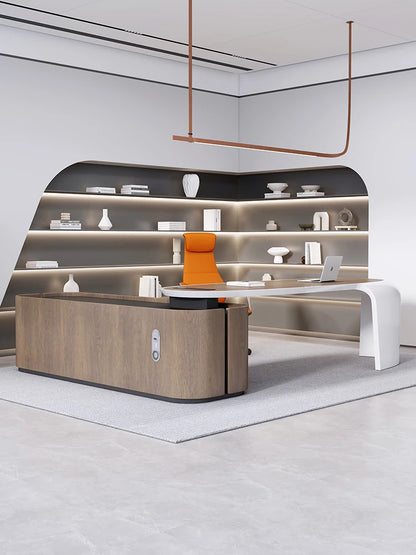 Solid Wood Leather Boss Table, President Table, Simple And Modern High-end Boss Paint, Large Class Desk, Office Boss Desk