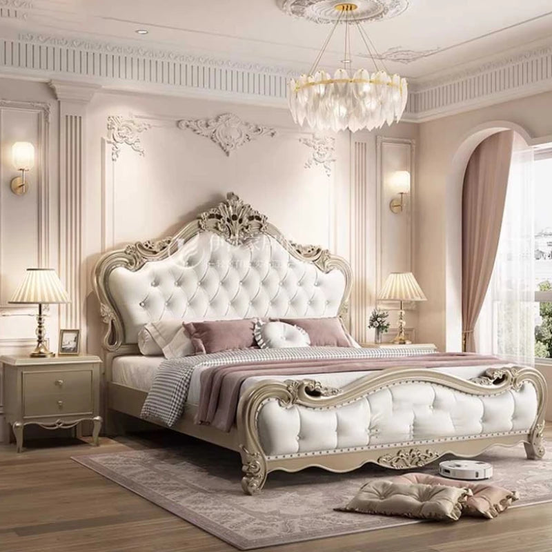 King Size Bed Frame European Luxury Glamorous Aesthetic Modern Twin Bed Frame Storage Design Sleeping Cama De Casal Furniture