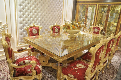 French solid wood carved table European-style villa palace restaurant luxury gold foil table cloth dining chair combination furn