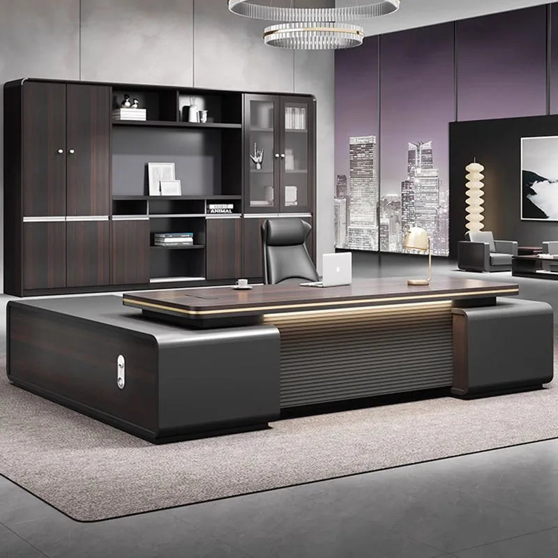 Luxury European executive desk with floor storage and drawers