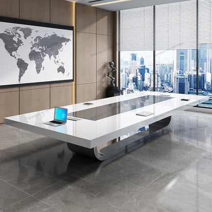 White paint conference table and chair combination long table workbench minimalist modern office meeting strip training table