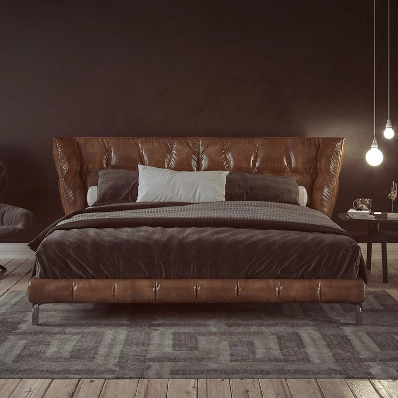 Italian light luxury leather bed, husk muscle bed, modern and simple villa master bedroom, high-end and grand double bed