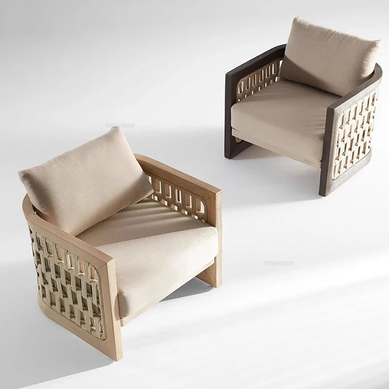Patio Leisure Lounge Chair Luxury Teak Outdoor Sofas Nordic Garden Furniture Balcony Open-air Villa Rope Outdoor Dining Chairs