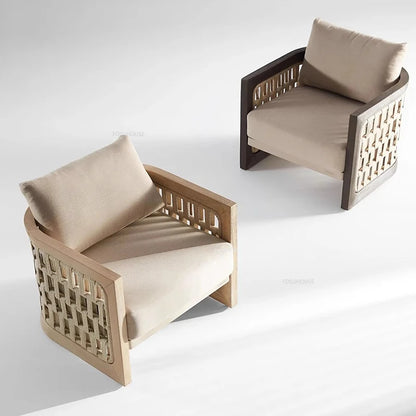 Patio Leisure Lounge Chair Luxury Teak Outdoor Sofas Nordic Garden Furniture Balcony Open-air Villa Rope Outdoor Dining Chairs