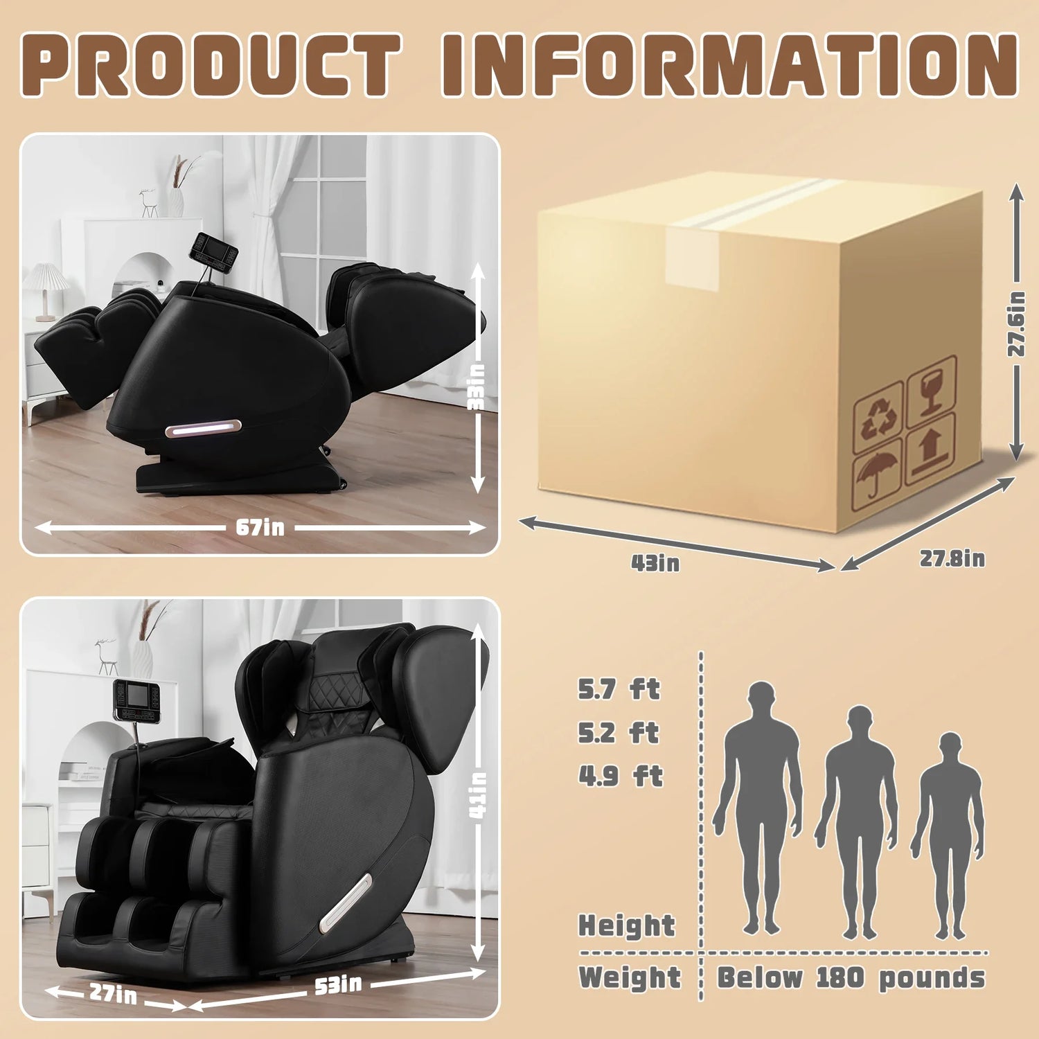 Fauteuil de massage inclinable avec chauffage