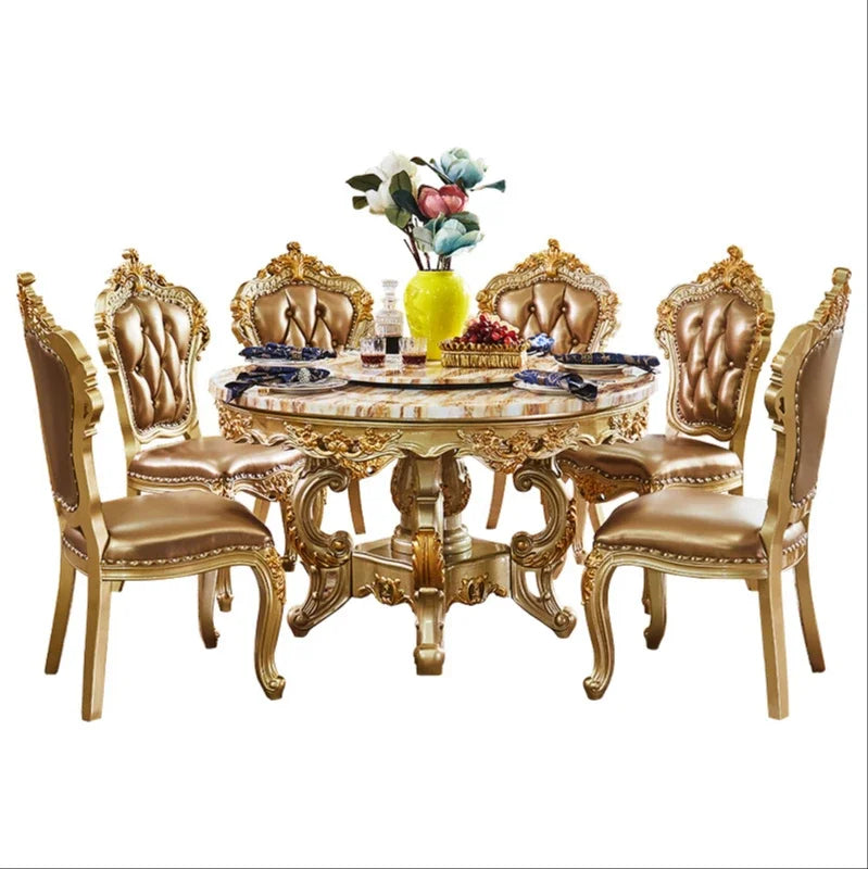 marble dining table sends turntable solid wood round table luxury noble golden dining and chair combination