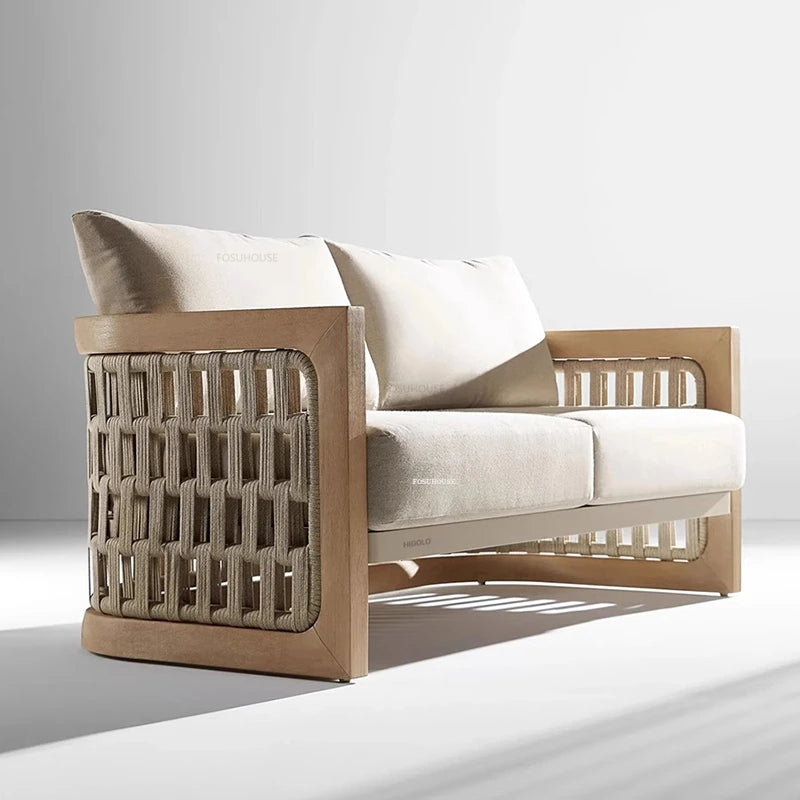 Patio Leisure Lounge Chair Luxury Teak Outdoor Sofas Nordic Garden Furniture Balcony Open-air Villa Rope Outdoor Dining Chairs