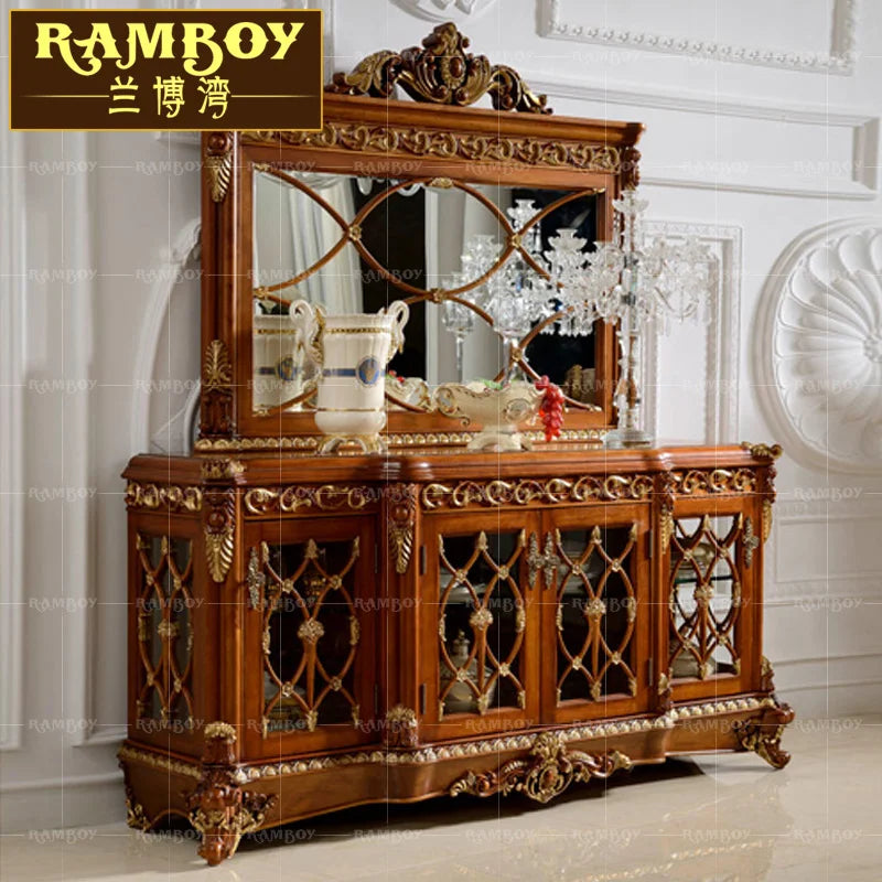 European solid wood carving side cabinet French restaurant locker Italian luxury court side cabinet