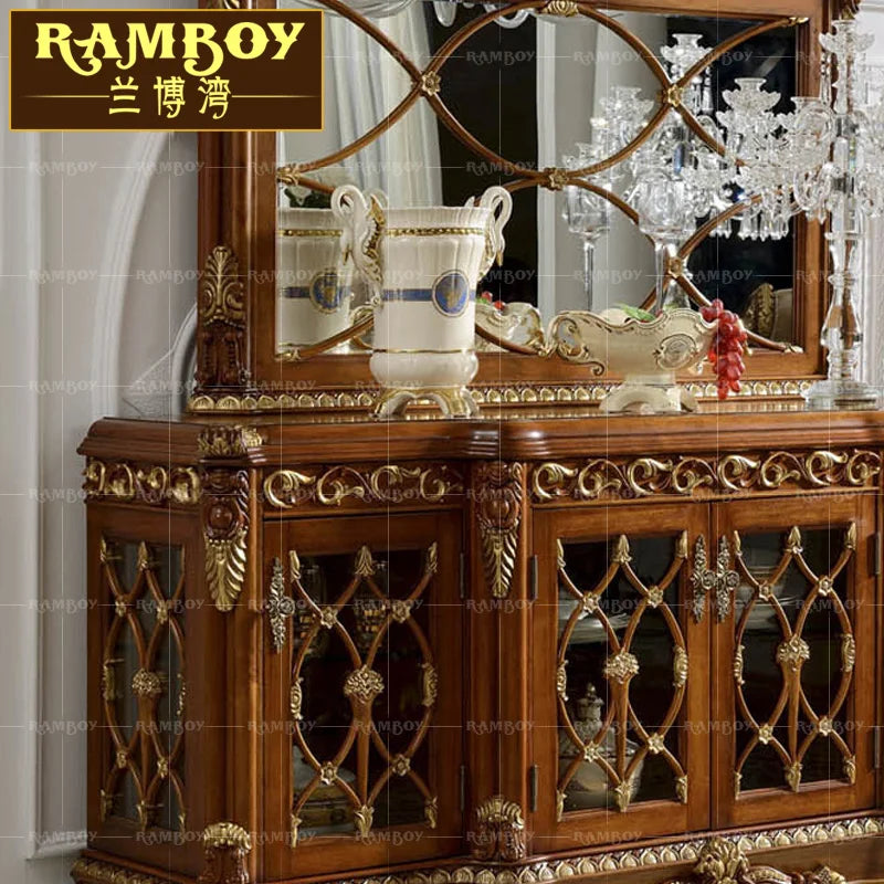European solid wood carving side cabinet French restaurant locker Italian luxury court side cabinet