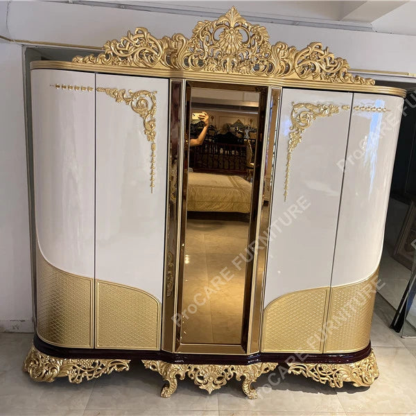Italian French Solid Wood Wardrobe – Carved, European Luxury, Princess Style