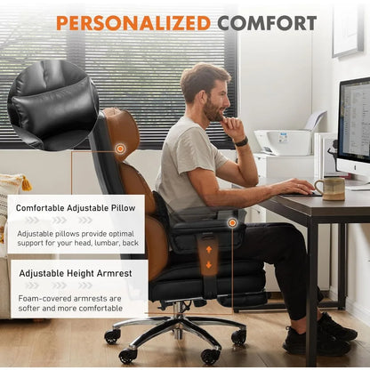 Office Chair, High Back Reclining with Footstool, Height Adjustable, PU Leather, Lumbar Support, Executive Task Chair