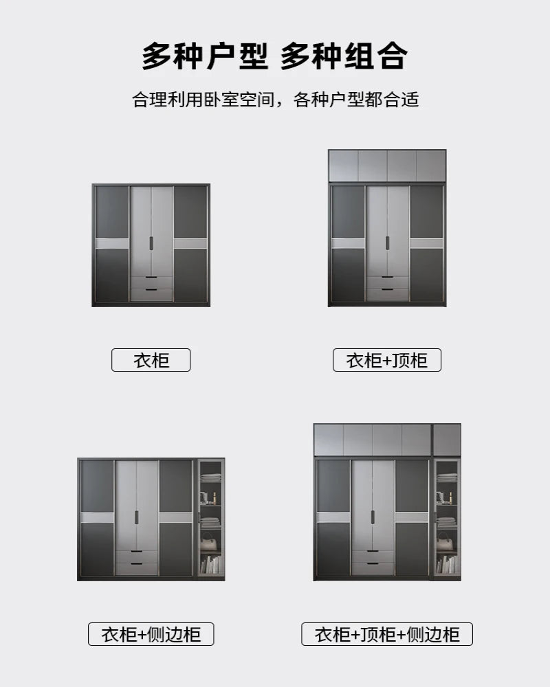 Simple bedroom sliding door wardrobe, modern household economy three door coat cabinet, sliding door storage cabinet
